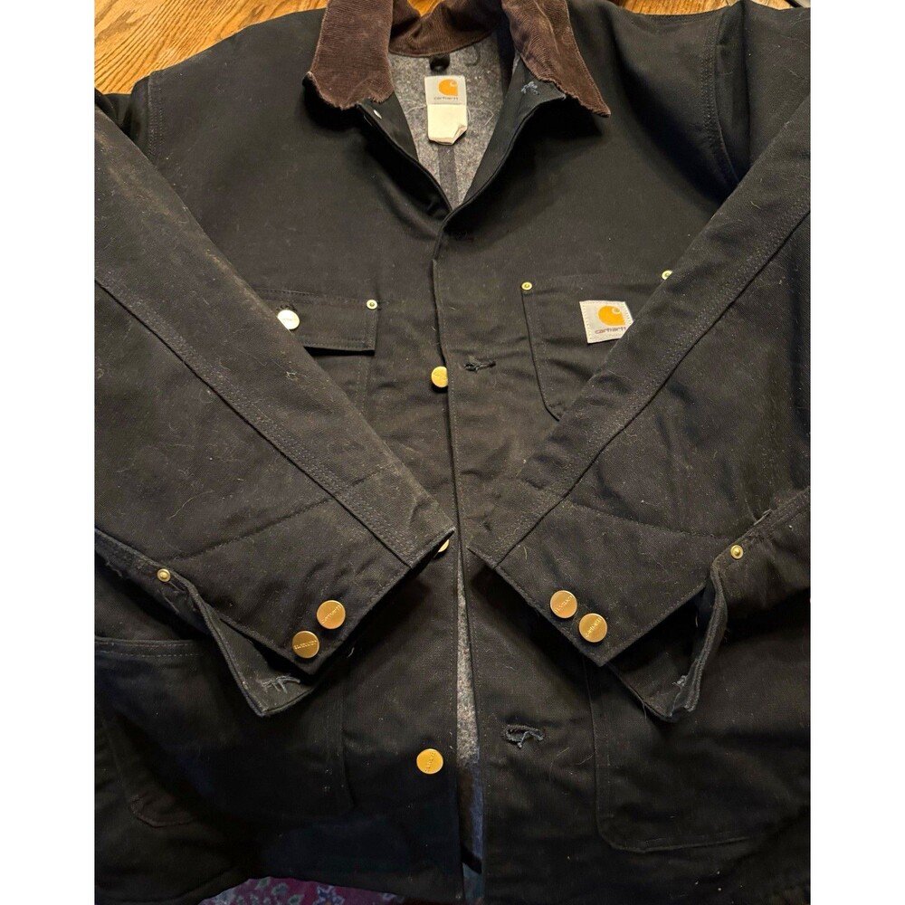 Carhartt Men's Black Blanket-Lined Chore Coat Button Front XXLT Relaxed Pockets
